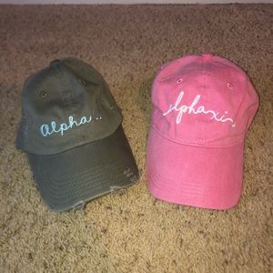 Gray distressed and pink alpha xi delta hats